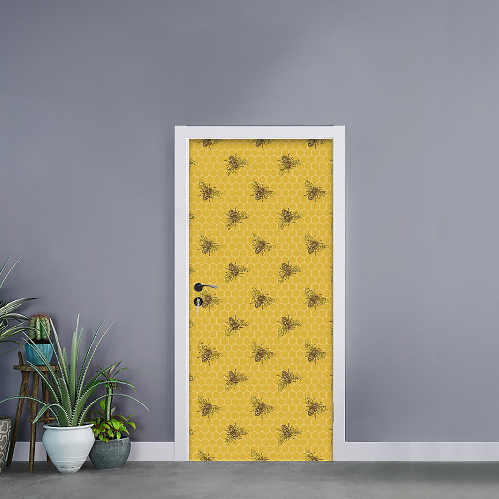 Bee Honeycomb Pattern Print Door Sticker