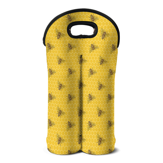 Bee Honeycomb Pattern Print Double Neoprene Wine Tote