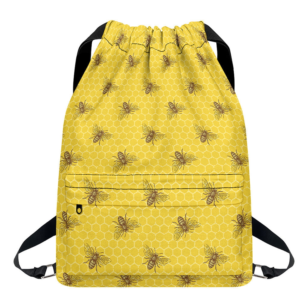 Bee Honeycomb Pattern Print Drawstring Backpack