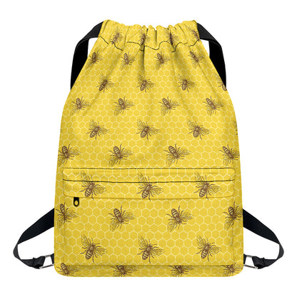 Bee Honeycomb Pattern Print Drawstring Backpack