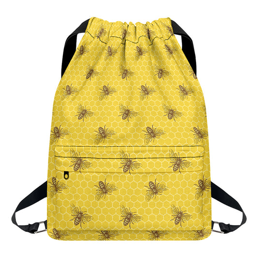 Bee Honeycomb Pattern Print Drawstring Backpack