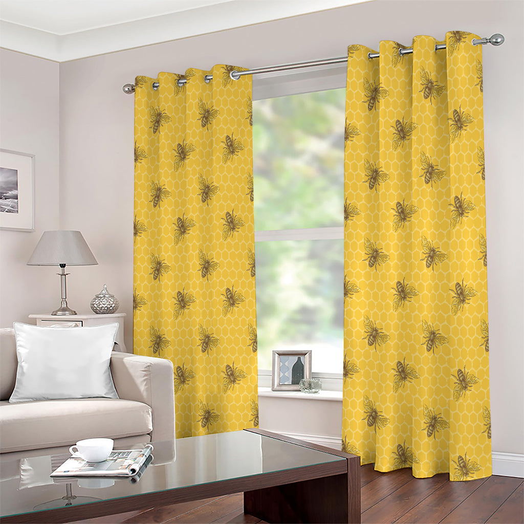 Bee Honeycomb Pattern Print Extra Wide Grommet Curtains