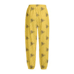 Bee Honeycomb Pattern Print Fleece Lined Knit Pants
