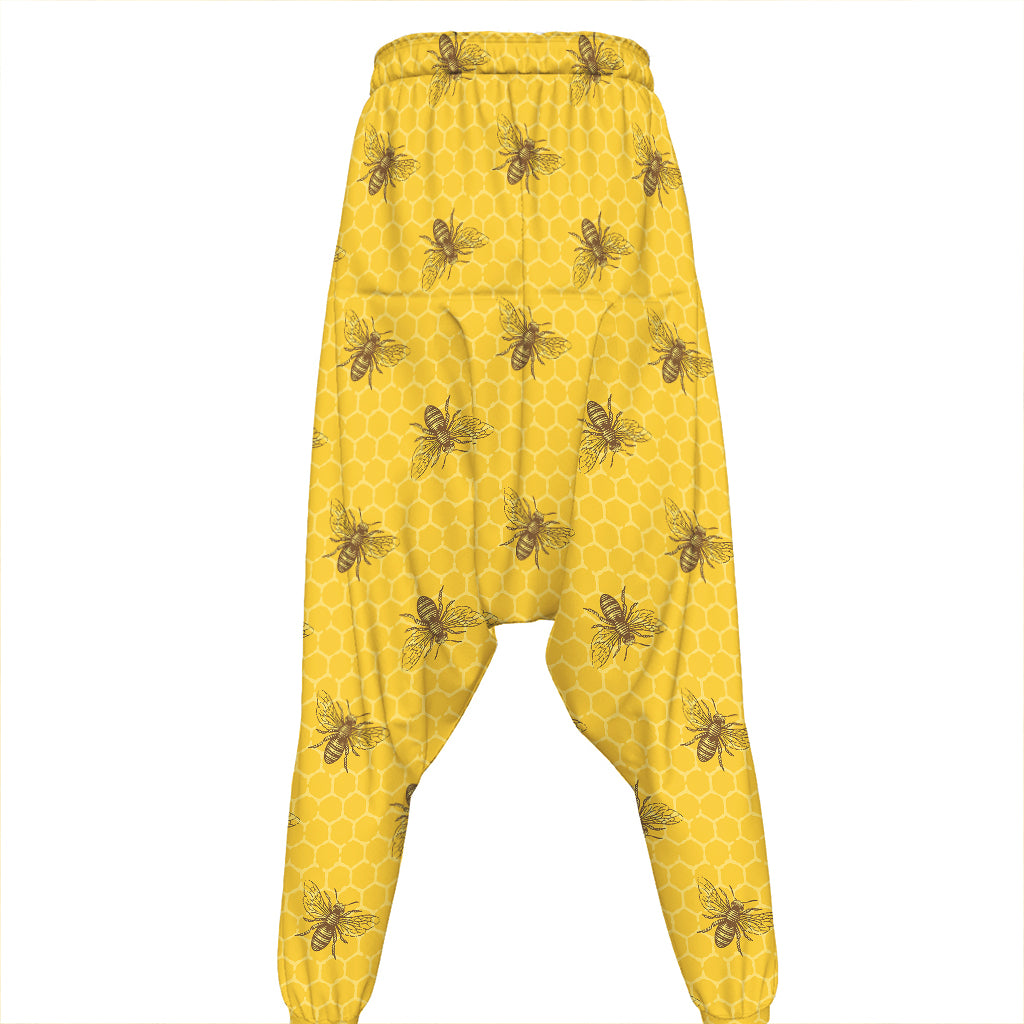 Bee Honeycomb Pattern Print Hammer Pants