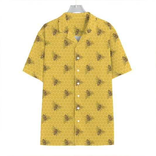 Bee Honeycomb Pattern Print Hawaiian Shirt