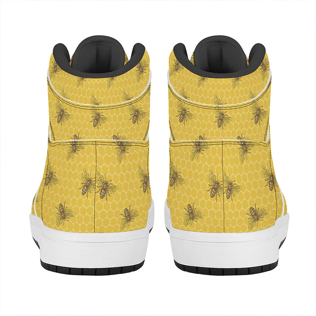 Bee Honeycomb Pattern Print High Top Leather Sneakers