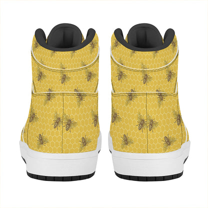 Bee Honeycomb Pattern Print High Top Leather Sneakers