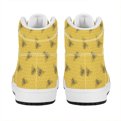 Bee Honeycomb Pattern Print High Top Leather Sneakers