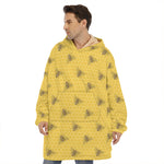 Bee Honeycomb Pattern Print Hoodie Blanket