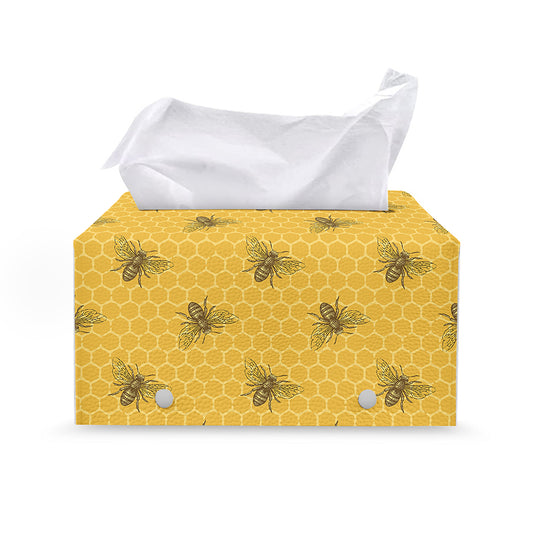 Bee Honeycomb Pattern Print Leather Tissue Box Cover