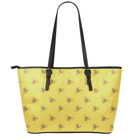 Bee Honeycomb Pattern Print Leather Tote Bag