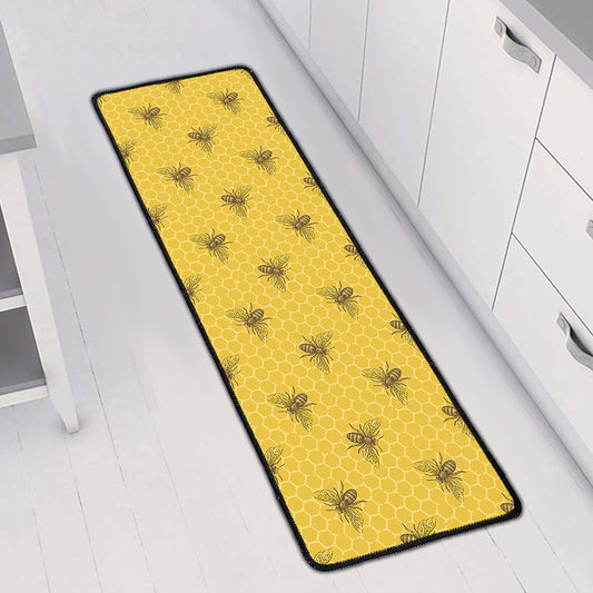 Bee Honeycomb Pattern Print Long Kitchen Mat