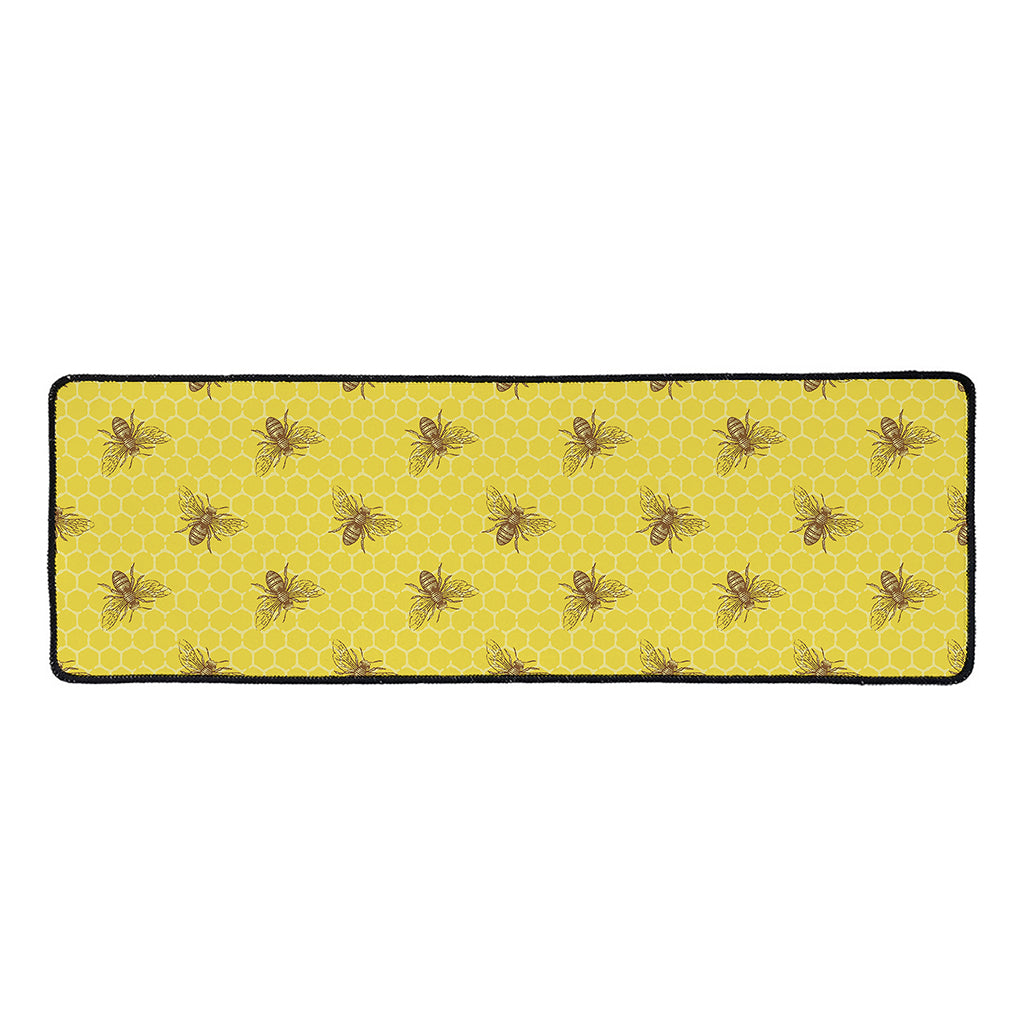 Bee Honeycomb Pattern Print Long Kitchen Mat