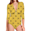Bee Honeycomb Pattern Print Long Sleeve Swimsuit