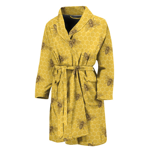 Bee Honeycomb Pattern Print Men's Bathrobe