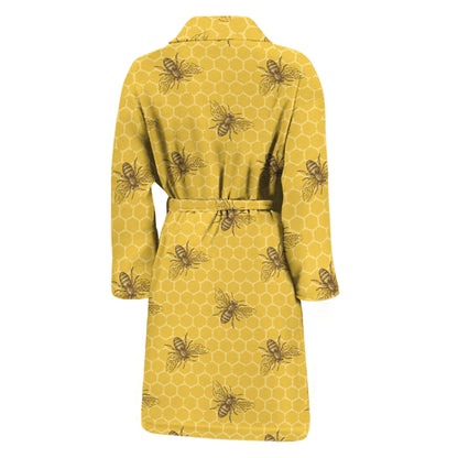 Bee Honeycomb Pattern Print Men's Bathrobe