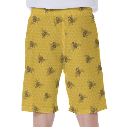 Bee Honeycomb Pattern Print Men's Beach Shorts