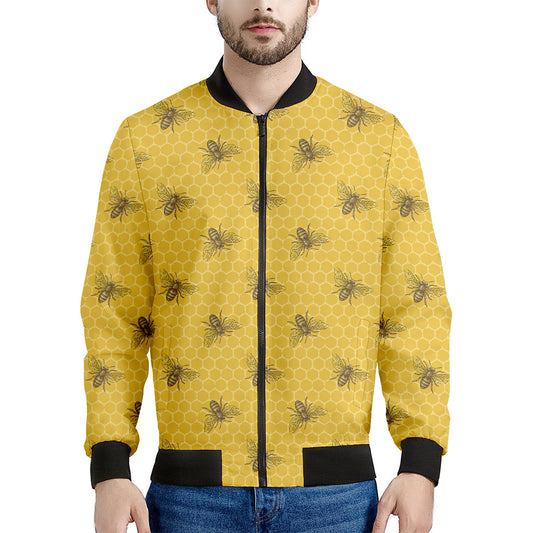 Bee Honeycomb Pattern Print Men's Bomber Jacket