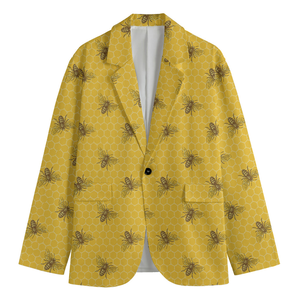 Bee Honeycomb Pattern Print Men's Cotton Blazer
