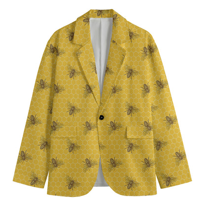 Bee Honeycomb Pattern Print Men's Cotton Blazer