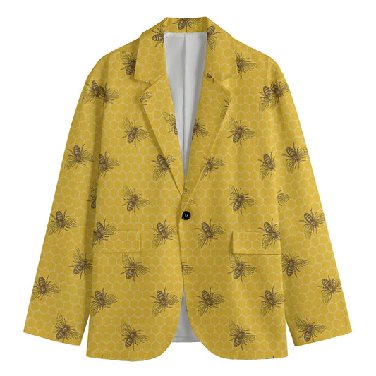 Bee Honeycomb Pattern Print Men's Cotton Blazer