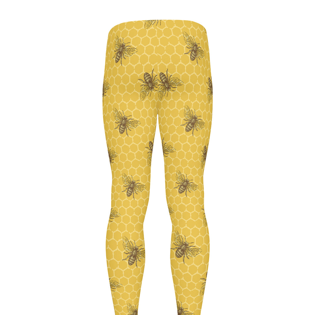 Bee Honeycomb Pattern Print Men's leggings
