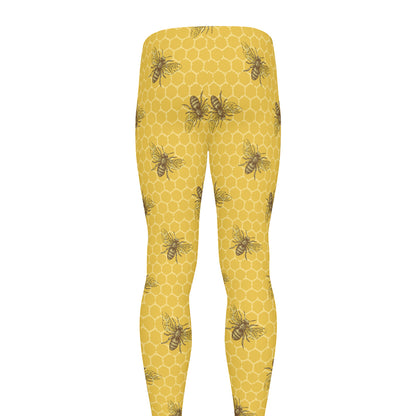 Bee Honeycomb Pattern Print Men's leggings