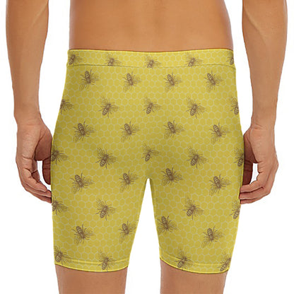 Bee Honeycomb Pattern Print Men's Long Boxer Briefs