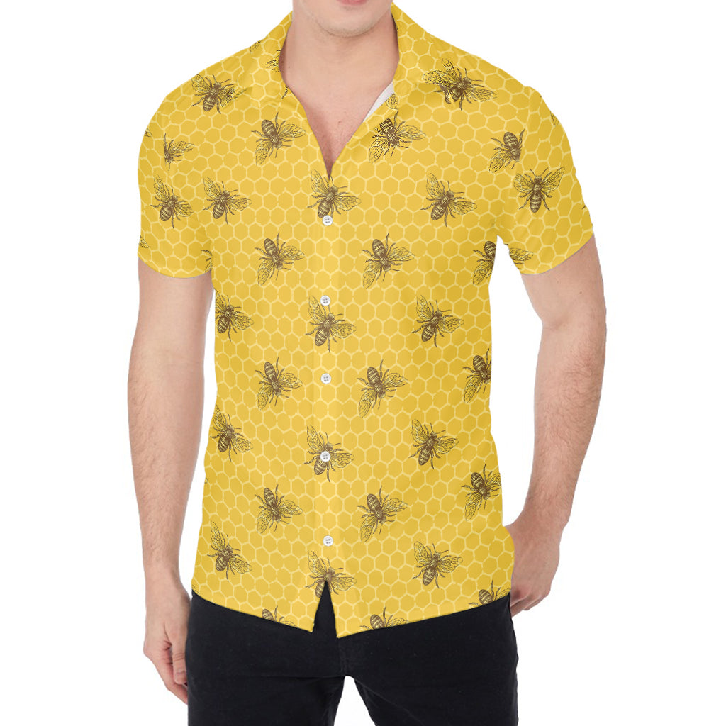 Bee Honeycomb Pattern Print Men's Shirt