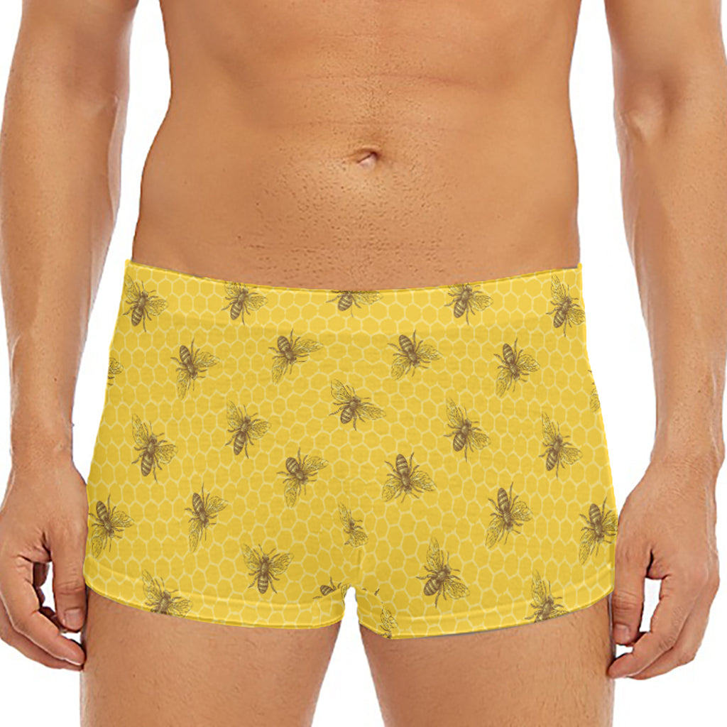 Bee Honeycomb Pattern Print Men's Short Boxer Briefs