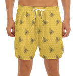 Bee Honeycomb Pattern Print Men's Split Running Shorts