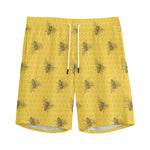 Bee Honeycomb Pattern Print Men's Sports Shorts