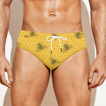 Bee Honeycomb Pattern Print Men's Swim Briefs