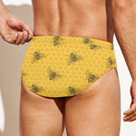 Bee Honeycomb Pattern Print Men's Swim Briefs