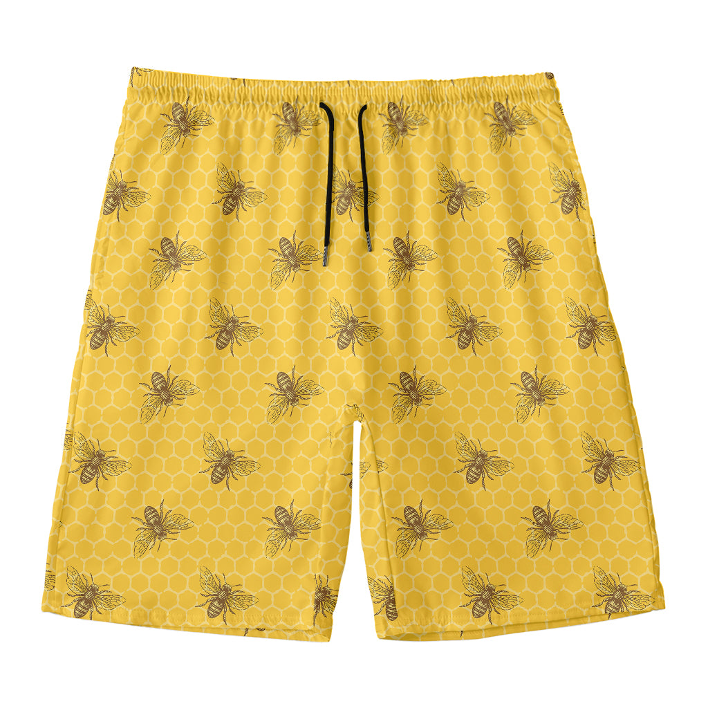 Bee Honeycomb Pattern Print Men's Swim Trunks