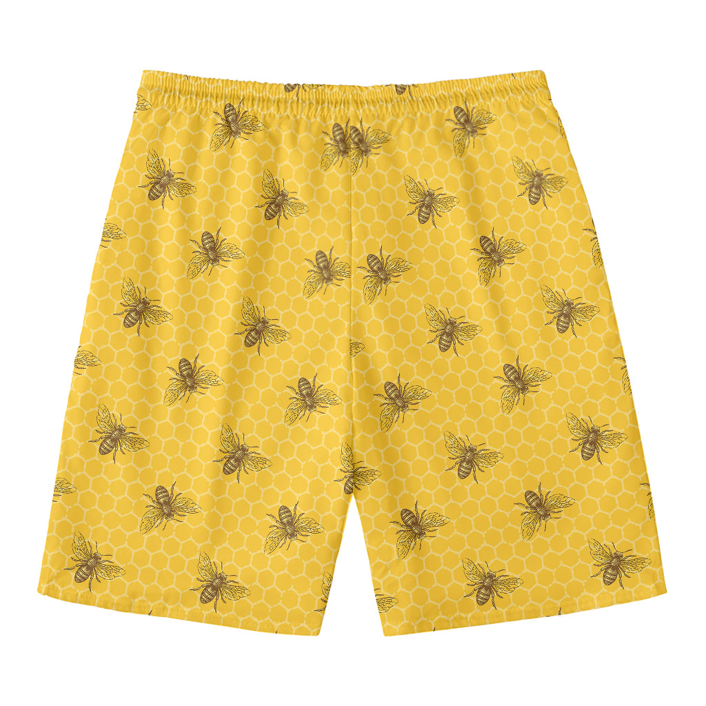 Bee Honeycomb Pattern Print Men's Swim Trunks