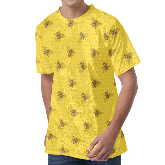 Bee Honeycomb Pattern Print Men's Velvet T-Shirt