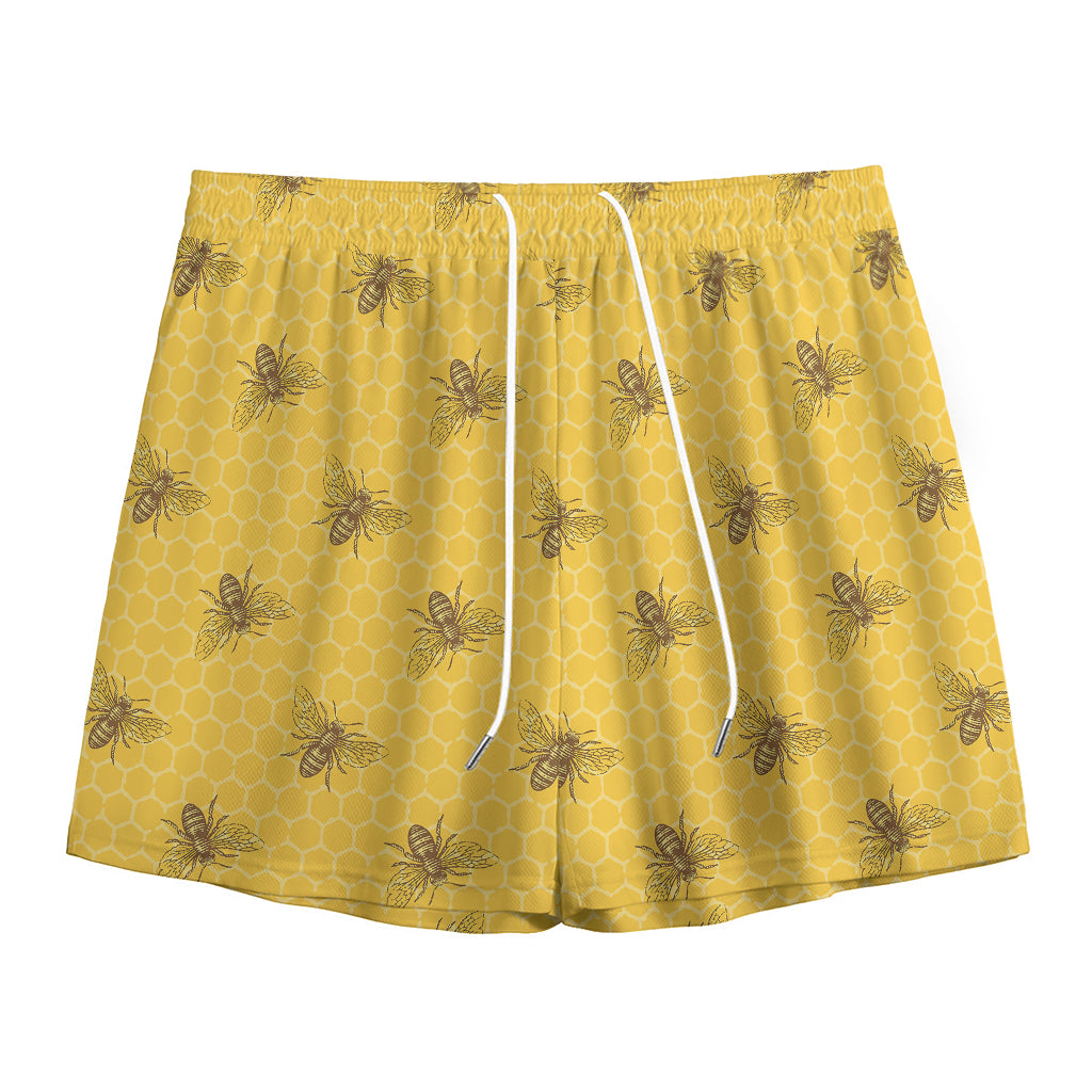 Bee Honeycomb Pattern Print Mesh Shorts
