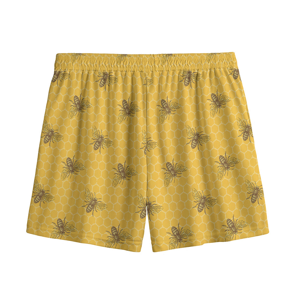 Bee Honeycomb Pattern Print Mesh Shorts