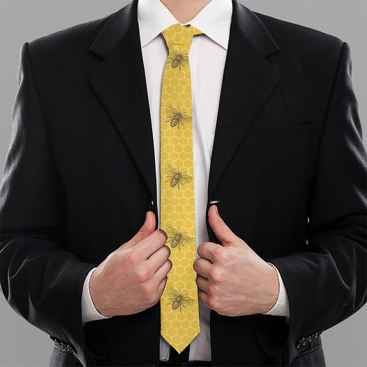 Bee Honeycomb Pattern Print Necktie
