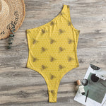 Bee Honeycomb Pattern Print One Shoulder Bodysuit