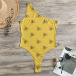 Bee Honeycomb Pattern Print One Shoulder Bodysuit