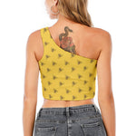 Bee Honeycomb Pattern Print One Shoulder Crop Top