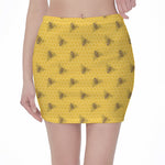 Bee Honeycomb Pattern Print Pencil Mini Skirt