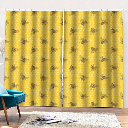Bee Honeycomb Pattern Print Pencil Pleat Curtains