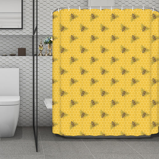 Bee Honeycomb Pattern Print Polyester Shower Curtain