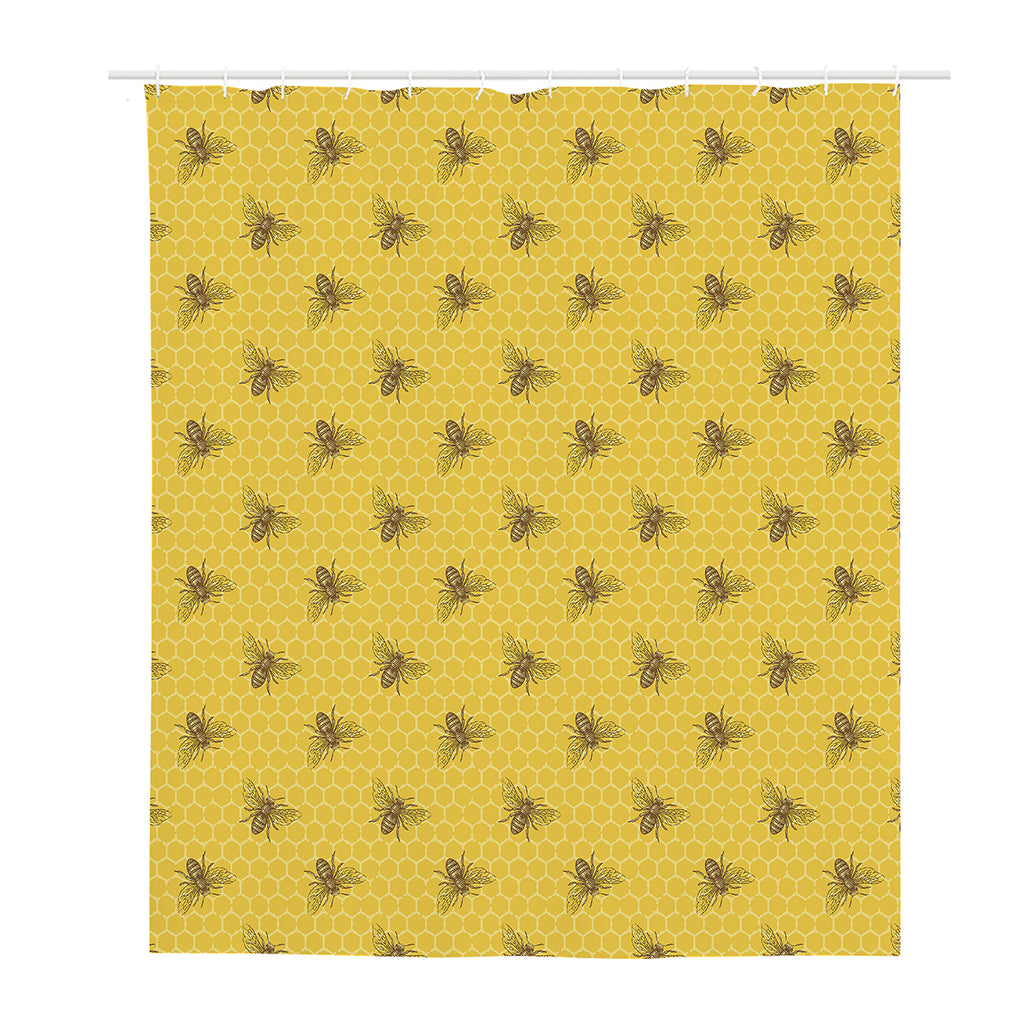 Bee Honeycomb Pattern Print Polyester Shower Curtain