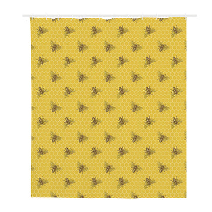 Bee Honeycomb Pattern Print Polyester Shower Curtain
