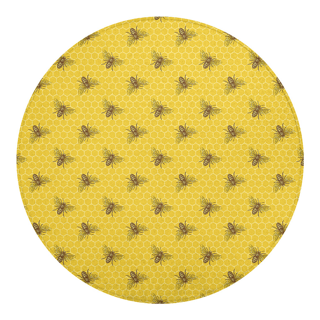 Bee Honeycomb Pattern Print Round Blanket