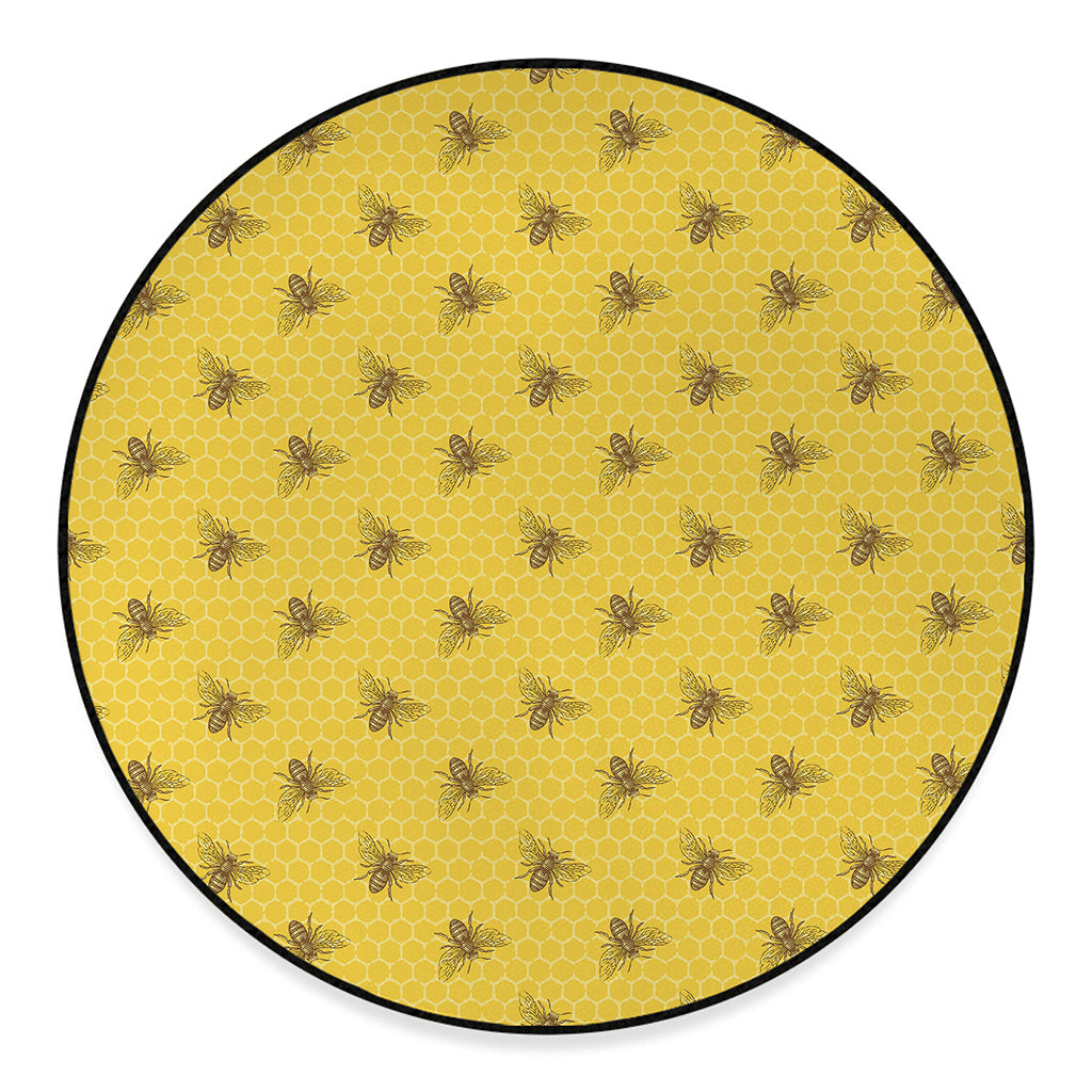 Bee Honeycomb Pattern Print Round Floor Mat